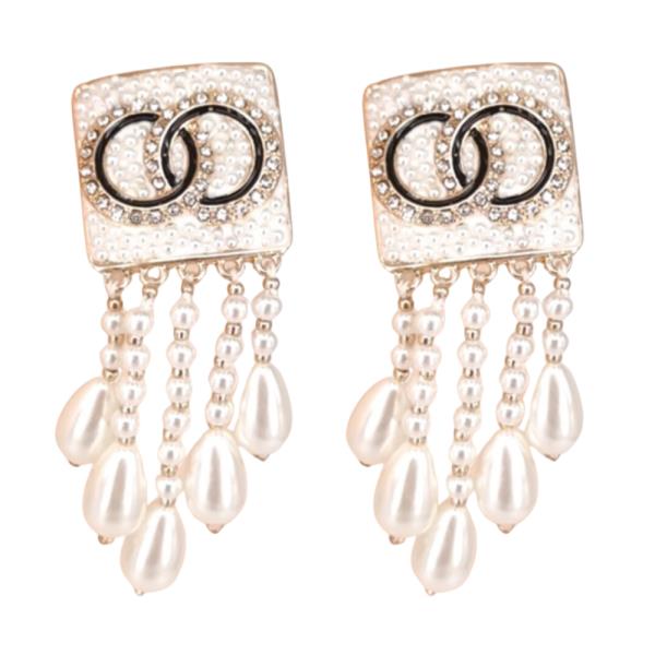 PEARL DOUBLE ROUND SQUARE EARRING