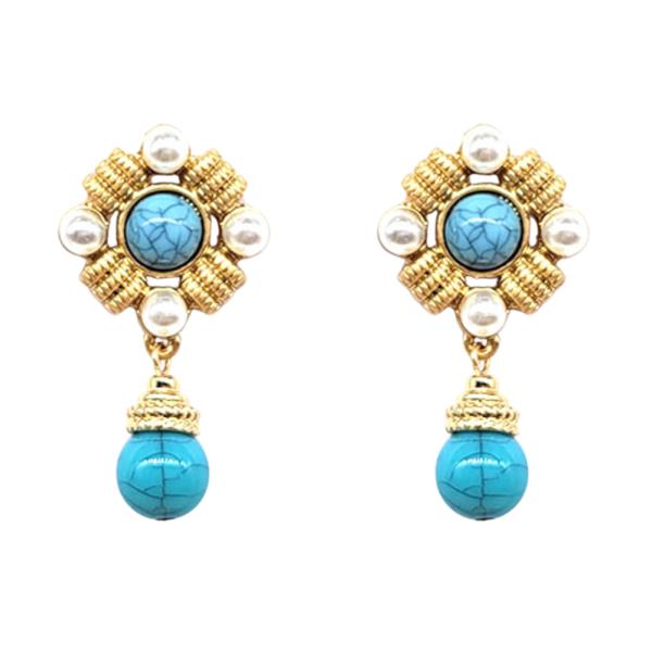 WESTERN METAL TQ STONE DANGLE EARRING