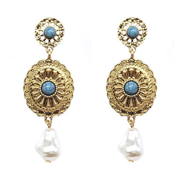 TQ STONE METAL PEARL DANGLE EARRING