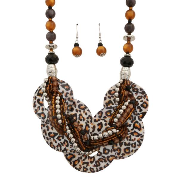 ANIMAL PRINT BRAIDED BEADED STATEMENT NECKLACE