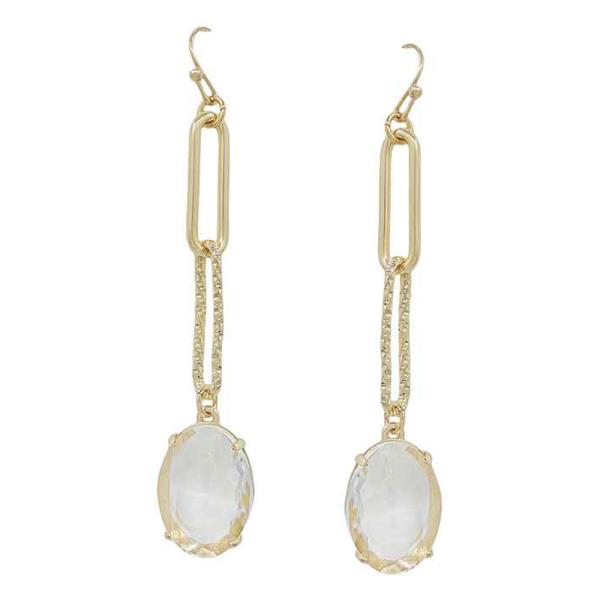 TEXTURED CLIP CHAIN OVAL CRYSTAL DROP EARRING