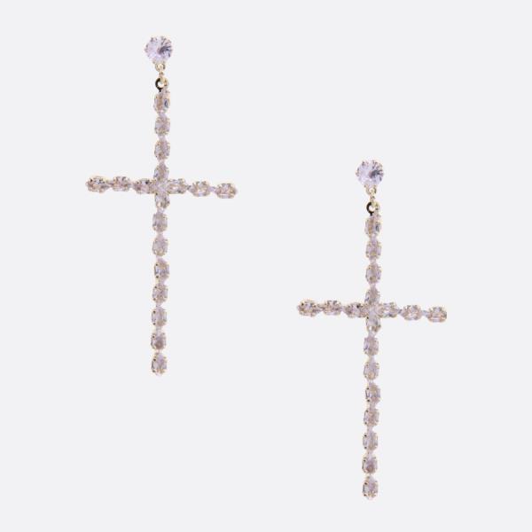 CROSS RHINESTONE DANGLE EARRING