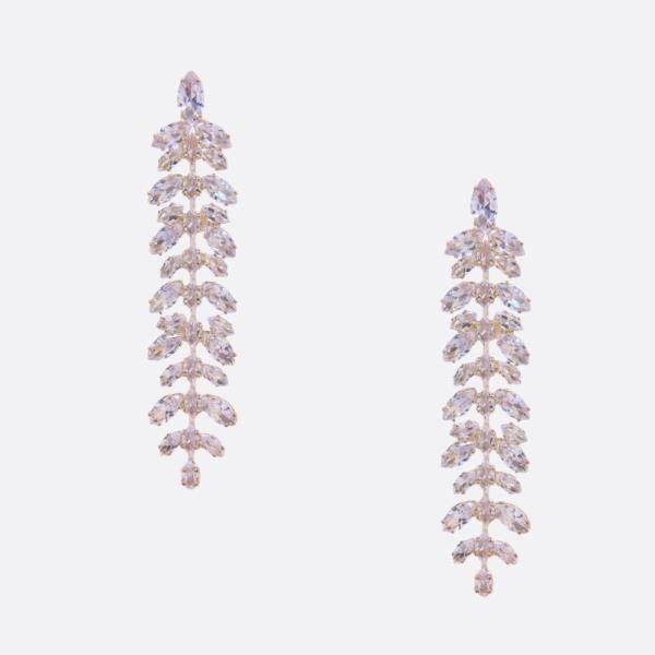 LEAF PATTERN RHINESTONE DANGLE EARRING