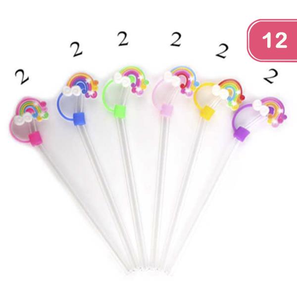 RAINBOW GLASS STRAW WITH COVER (12 UNITS)