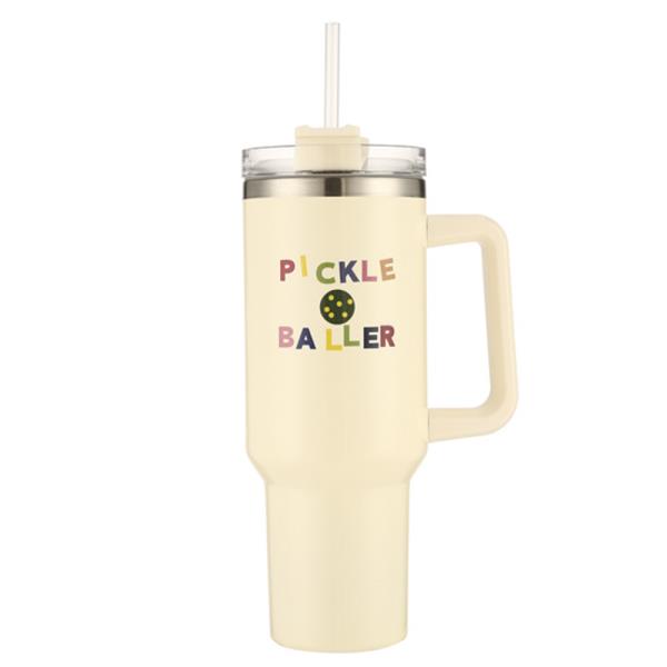 RHINESTONE PICKLEBALL TUMBLER WITH HANDLE