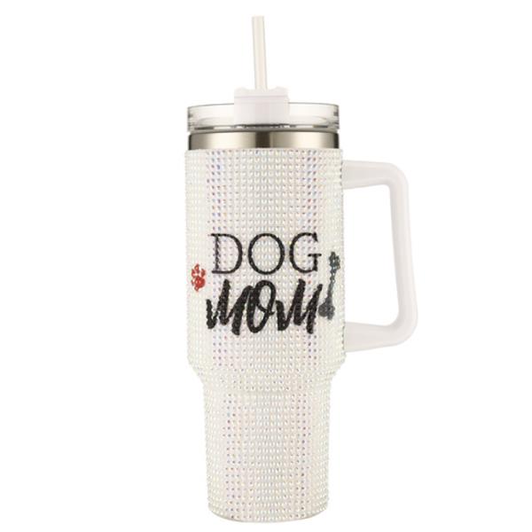 (ONLINE ONLY) RHINESTONE DOG MOM TUMBLER WITH HANDLE