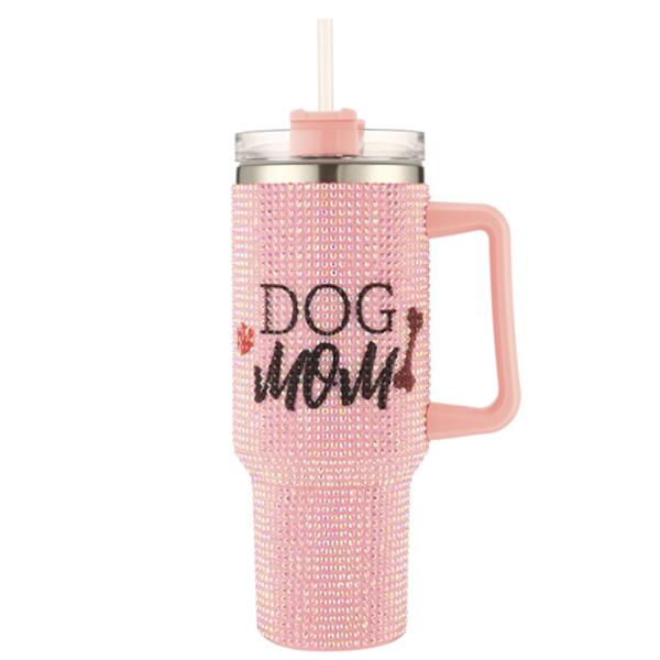 RHINESTONE DOG MOM TUMBLER WITH HANDLE