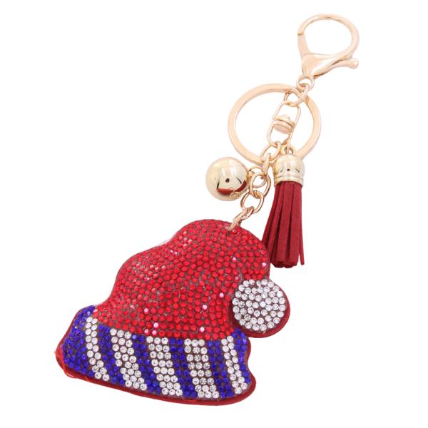 RHINESTONE SANTA HAT KEYCHAIN