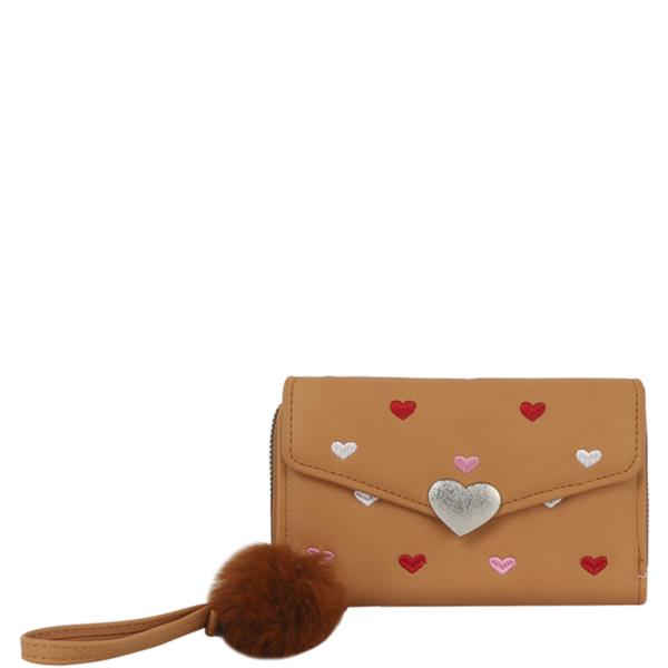 (PRE-ORDER / ONLINE ONLY) hearts printed pom strap zipper wallet