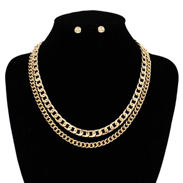 CURB LINK METAL LAYERED NECKLACE