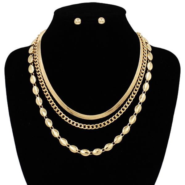 OVAL CURB FLAT SNAKE LINK LAYERED METAL NECKLACE