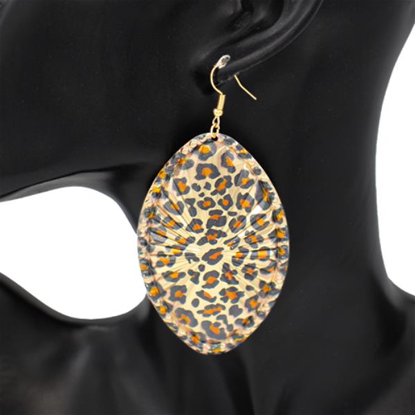 ANIMAL PRINT OVAL DANGLE EARRING