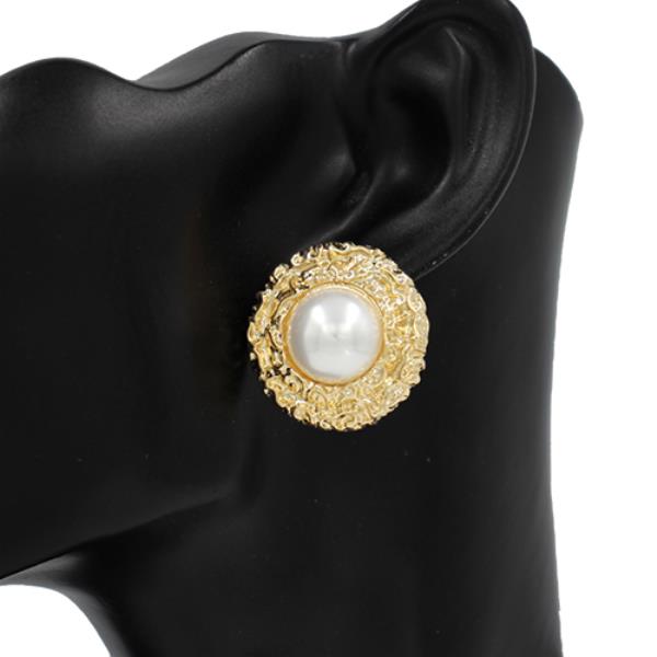 ROUND METAL PEARL POST EARRING