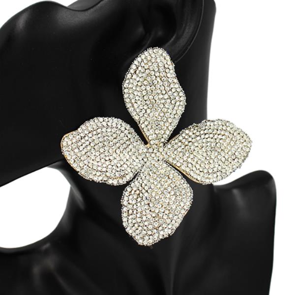 WIDE RHINESTONE FLOWER POST EARRING