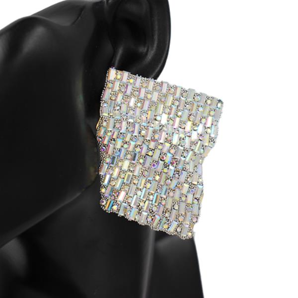 WIDE RHINESTONE SQUARE POST EARRING