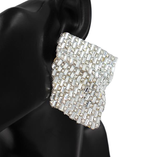 WIDE RHINESTONE SQUARE POST EARRING