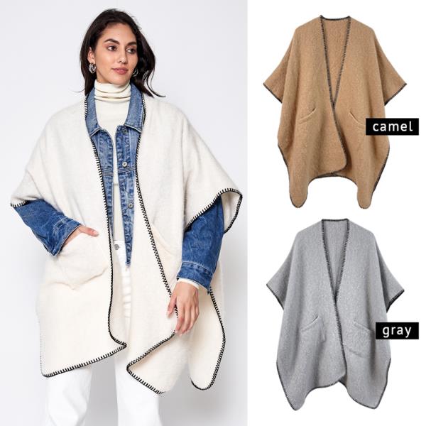 OPEN FRONT BLANKET STITCH KIMONO