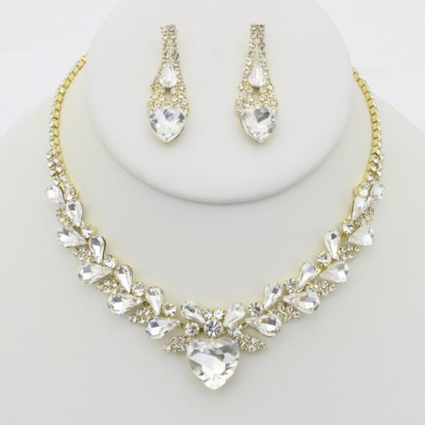 HEART TEARDROP RHINESTONE NECKLACE EARRING SET