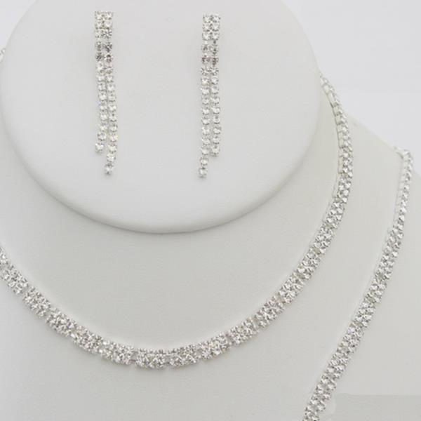 RHINESTONE NECKLACE EARRING BRACELET SET