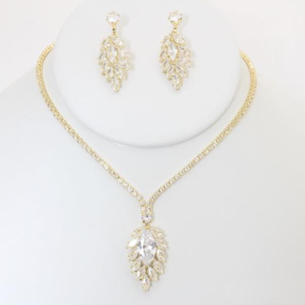 TEARDROP RHINESTONE NECKLACE EARRING BRACELET SET