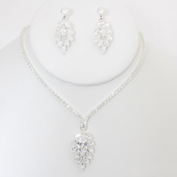 TEARDROP RHINESTONE NECKLACE EARRING BRACELET SET