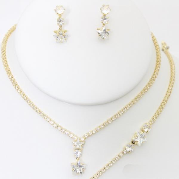 STAR RHINESTONE NECKLACE EARRING BRACELET SET