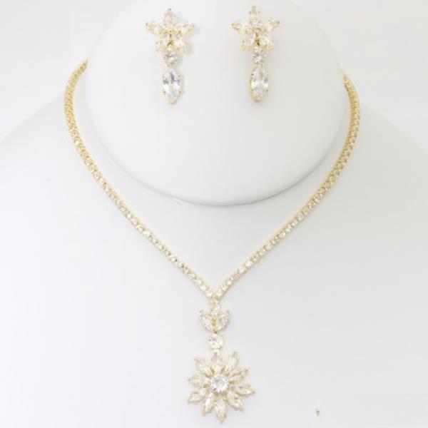 FLOWER RHINESTONE NECKLACE EARRING SET