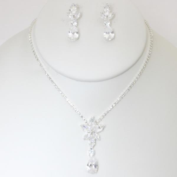 RHINESTONE FLOWER Y NECKLACE EARRING SET