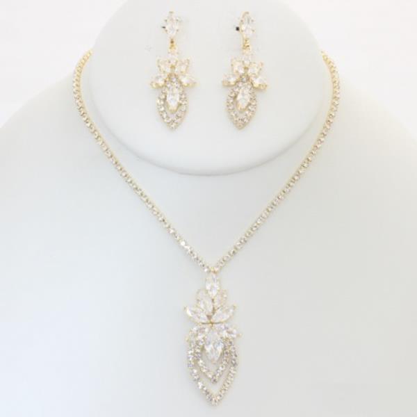 TEARDROP RHINESTONE NECKLACE EARRING SET