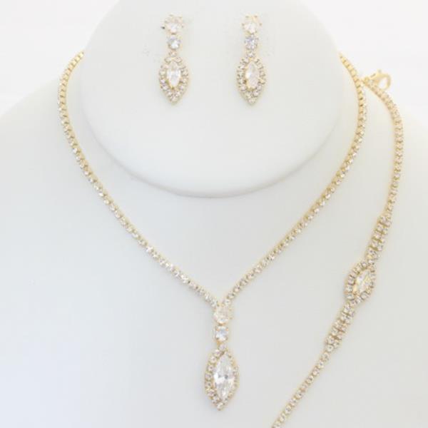 TEARDROP RHINESTONE NECKLACE EARRING BRACELET SET