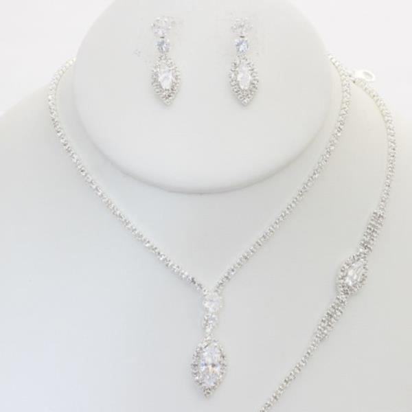 TEARDROP RHINESTONE NECKLACE EARRING BRACELET SET