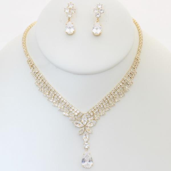 CZ RHINESTONE NECKLACE EARRING SET