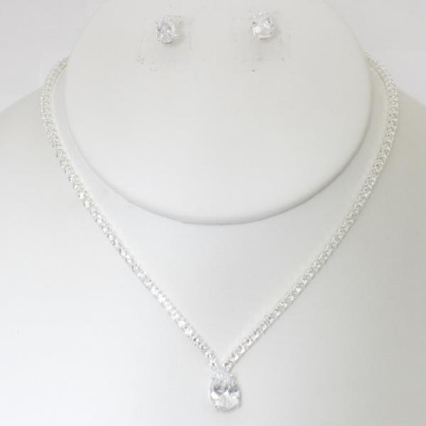 TEARDROP PENDANT RHINESTONE NECKLACE EARRING SET