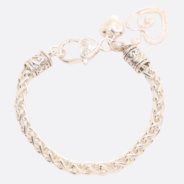 HEART CHARM WHEAT LINK METAL BRACELET
