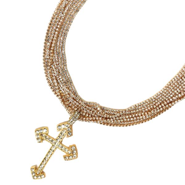 CROSS RHINESTONE PENDANT CHAIN LAYERED NECKLACE