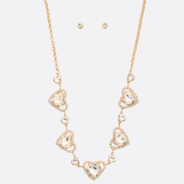 CRYSTAL HEART METAL LINK NECKLACE