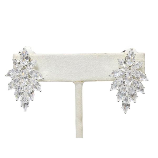 CZ CRYSTAL STONE FLOWER CLIP ON EARRING