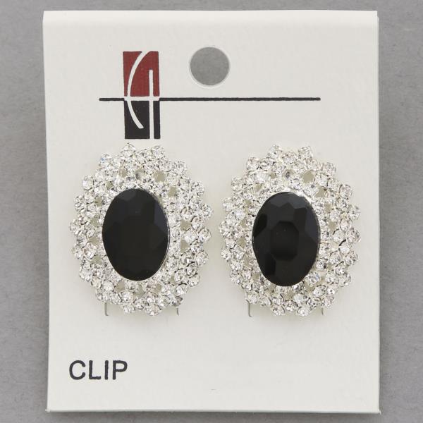 OVAL RHINESTONE CLIP EARRING