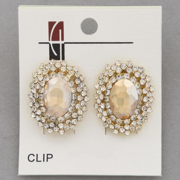 OVAL RHINESTONE CLIP EARRING