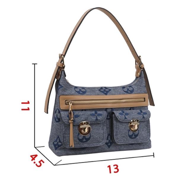 2IN1 FLOWER PATTERN MULTI POCKET SHOULDER BAG