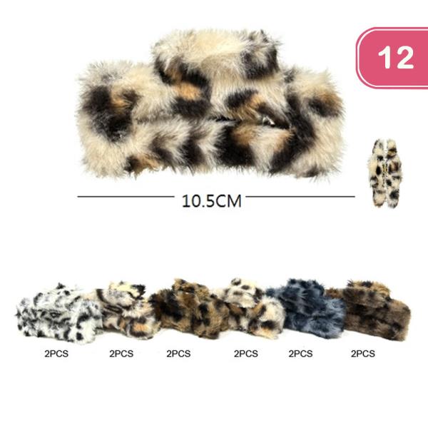 FURRY PRINT HAIR CLAW CLIP (12 UNITS)