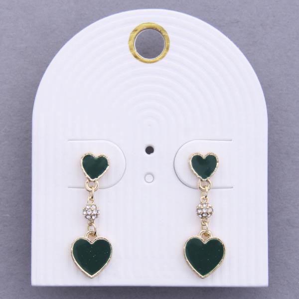 DOUBLE HEART RHINESTONE DANGLE EARRING