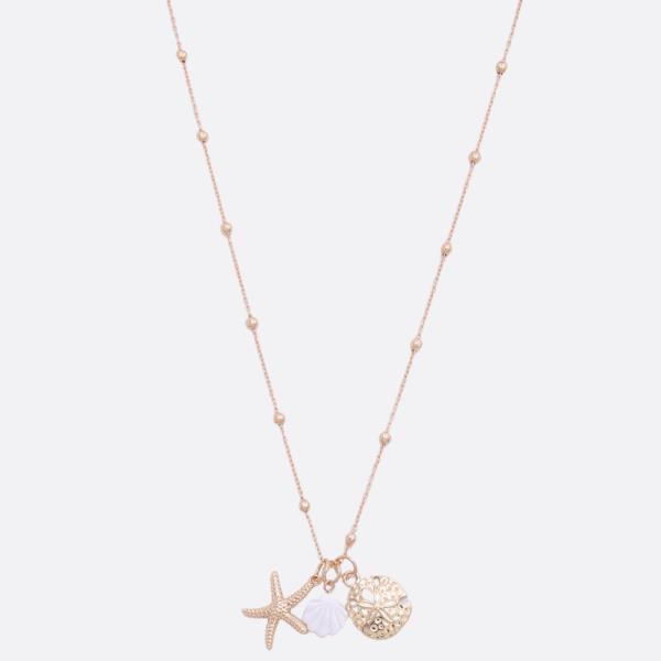 STARFISH SAND DOLLAR CHARM BALL BEAD STATION NECKLACE