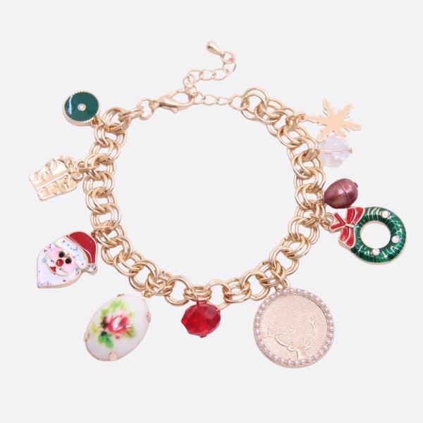 CHRISTMAS CHARM CIRCLE LINK BRACELET