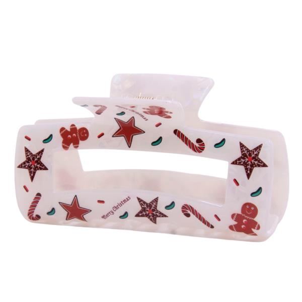 CANDY CANE MERRY CHRISTMAS PATTERN CLAW HAIR CLIP