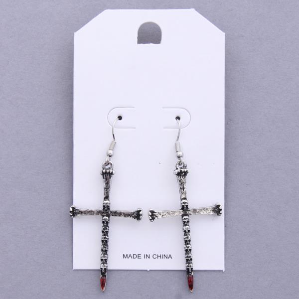 SKULL PATTERN CROSS DANGLE EARRING