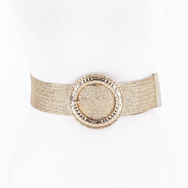 HAMMERED METAL BUCKLE METALLIC STRETCH BELT