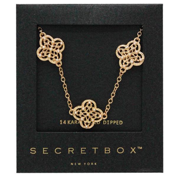 SECRET BOX FILIGREE CLOVER STATION GOLD DIPPED NECKLACE