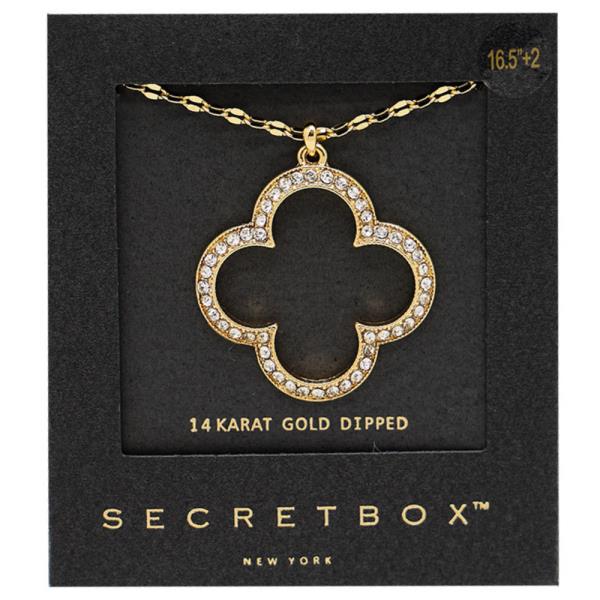 SECRET BOX PAVED CLOVER PENDANT GOLD DIPPED NECKLACE