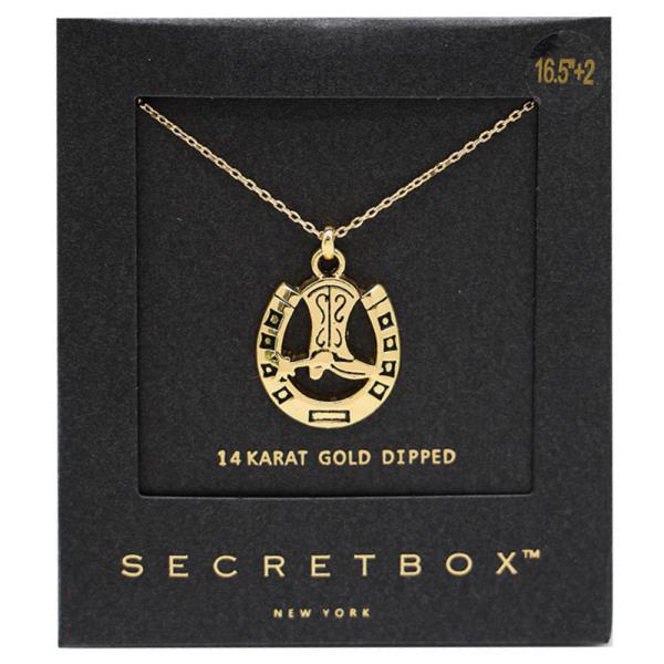 SECRET BOX WESTERN HORSE SHOE PENDANT GOLD DIPPED NECKLACE